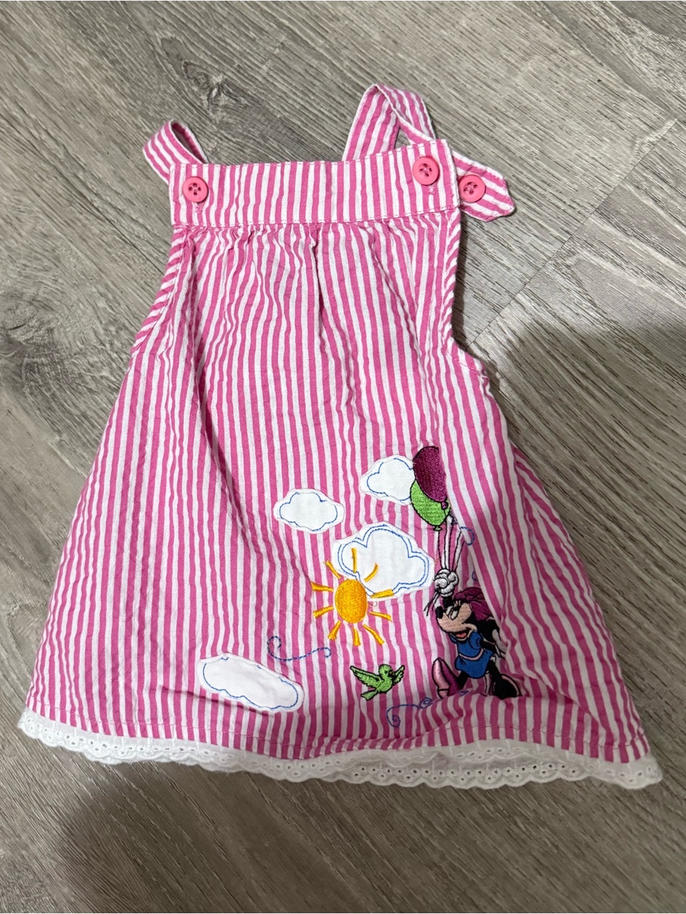 Pink Striped Minnie Mouse Baby top with Embroidered Cartoon